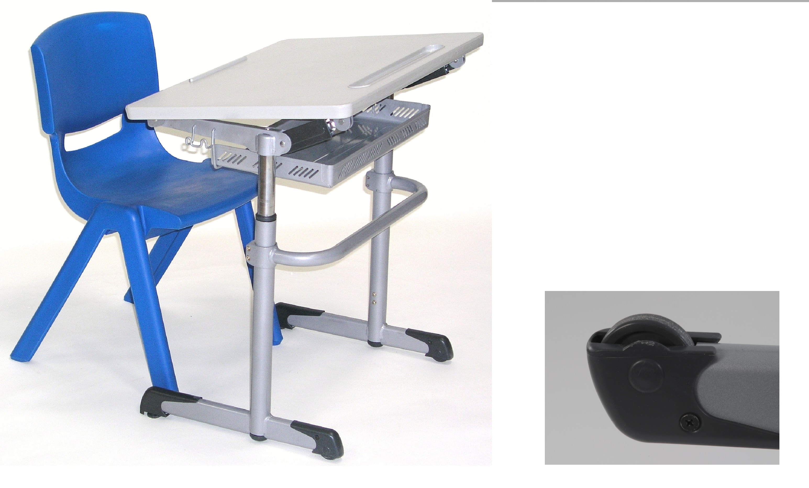 MESA-CARTEIRA ERG.TAMPO+EST CINZA AJUST 64-79 CM c/2 rodizio